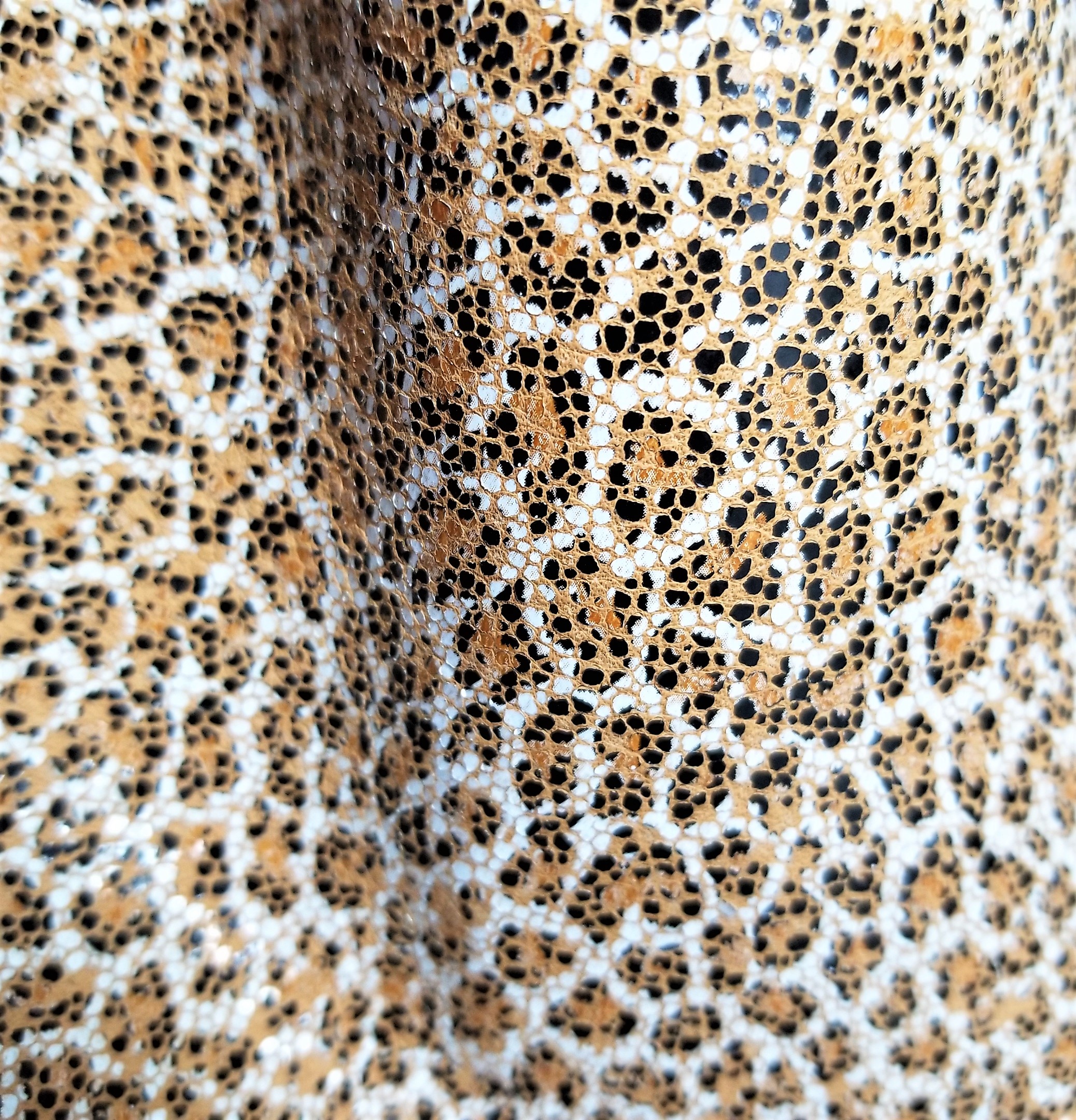 Broken White and Tan Leopard Design on Dark Beige Cow Suede - Rainbow ...