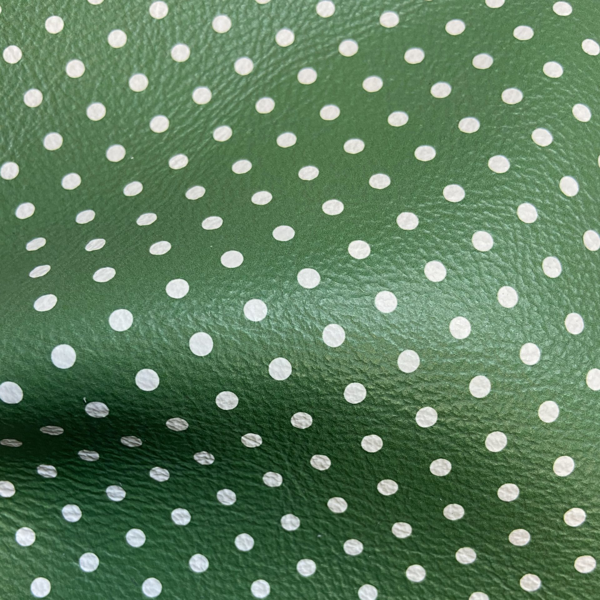 White Dots on Green Background on White Leather Rainbow Leather