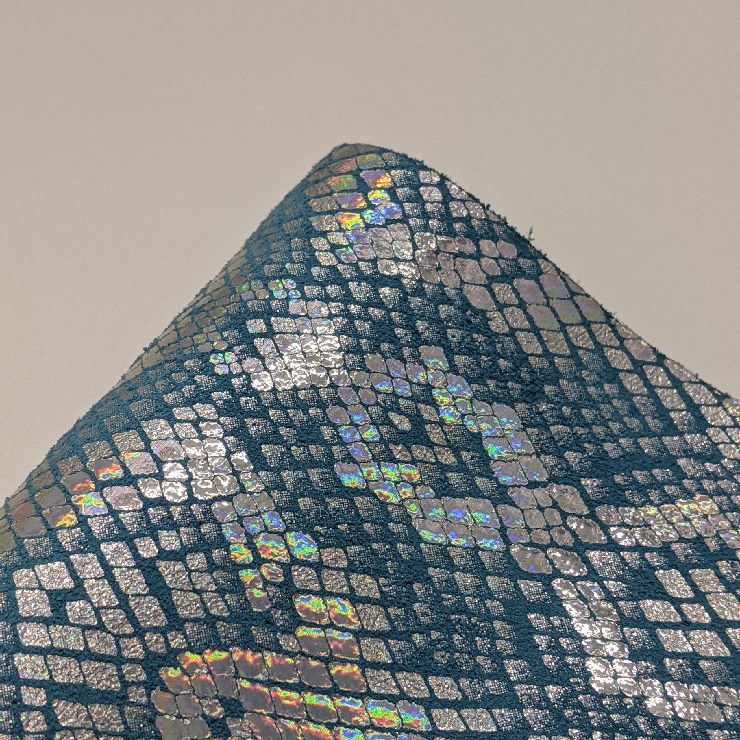 Silver Iridescent Diamond Python Snake on Island Blue Cow Suede ...